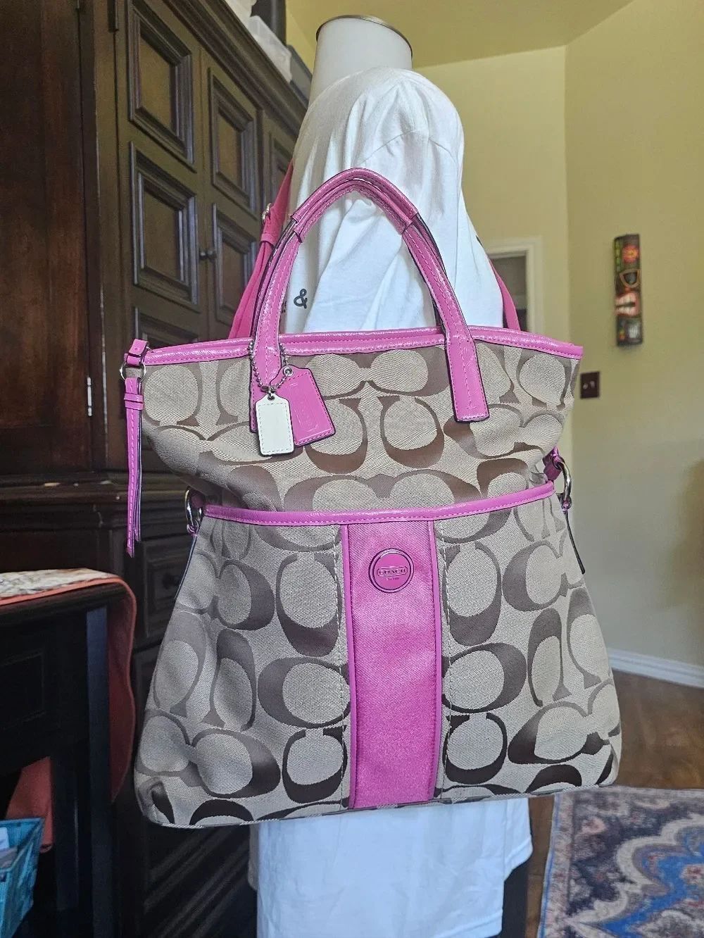 Coach Signature Stripe Foldover Tote